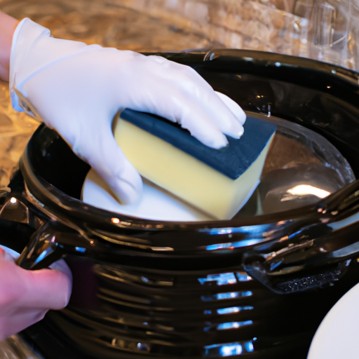 A person cleaning high end cookware with a soft sponge and mild dish soap.